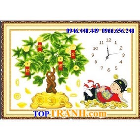 Tranh thêu đồng hồ thần tài